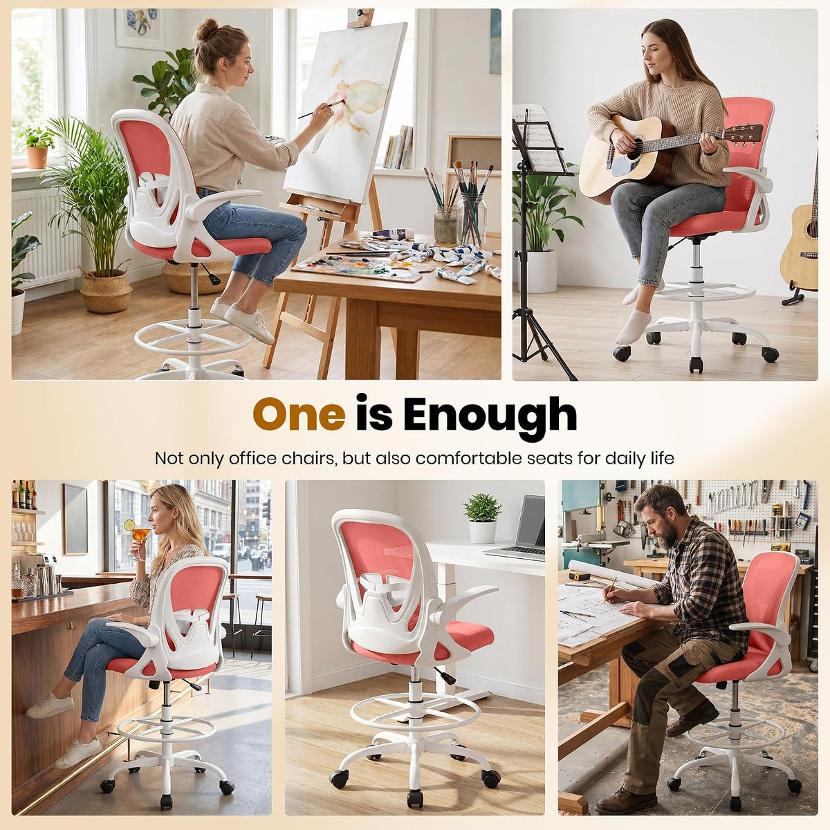 Drafting Chair Tall Office Chair with Flip-up Armrests Executive Ergonomic Co...