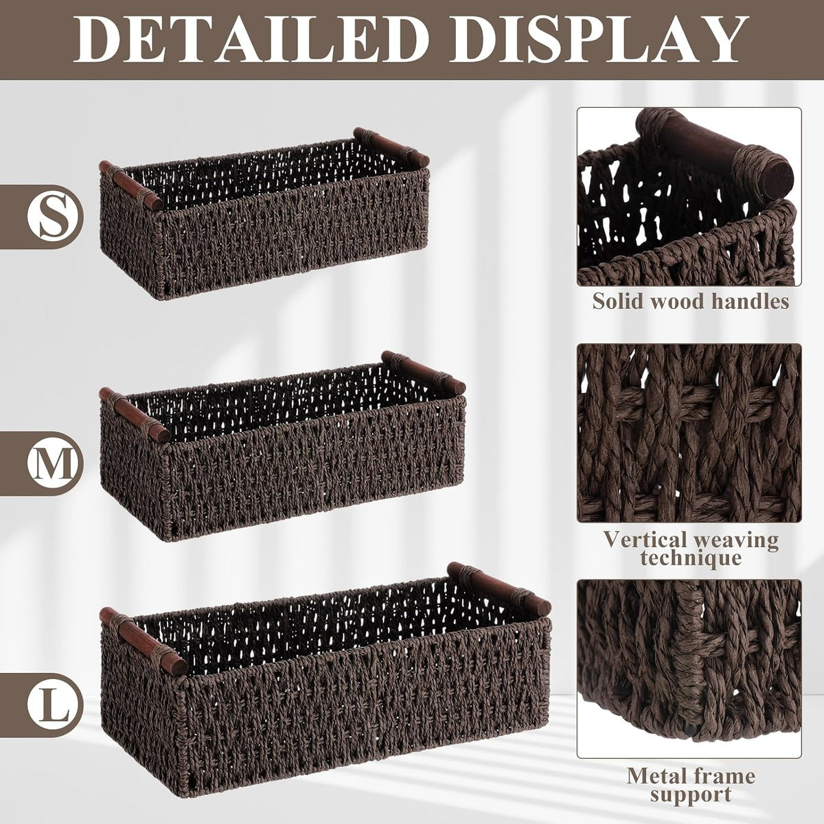 Boao 3 Pcs Boho Storage Wicker Baskets Handmade Woven Decorative Paper Rope B...