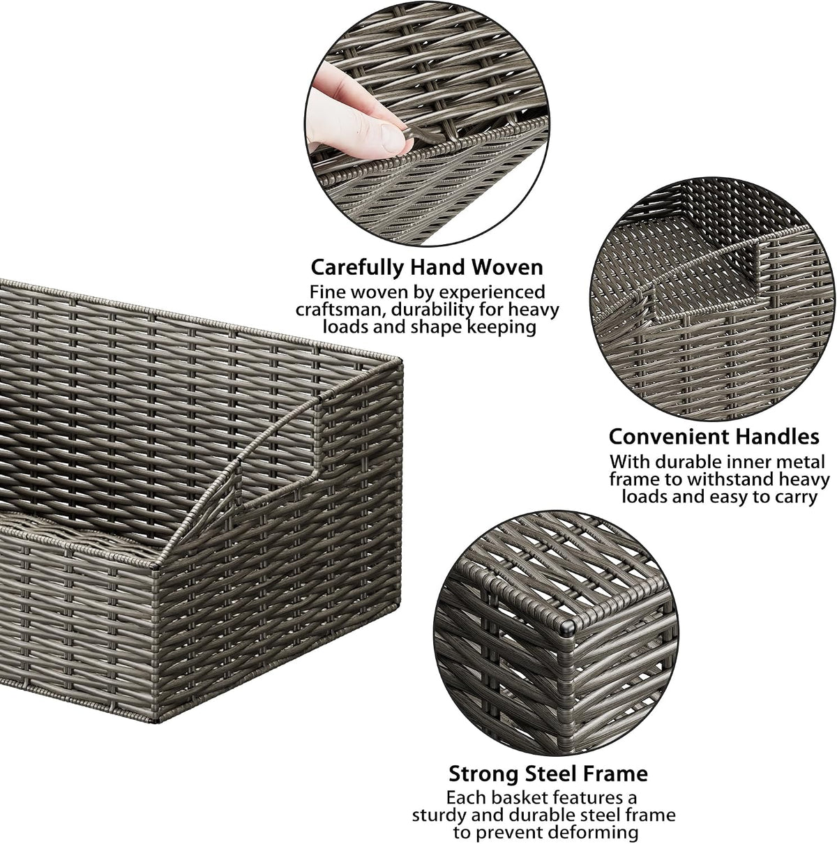 Pantry Baskets Organization, Wicker Storage Bin Shelf Grey