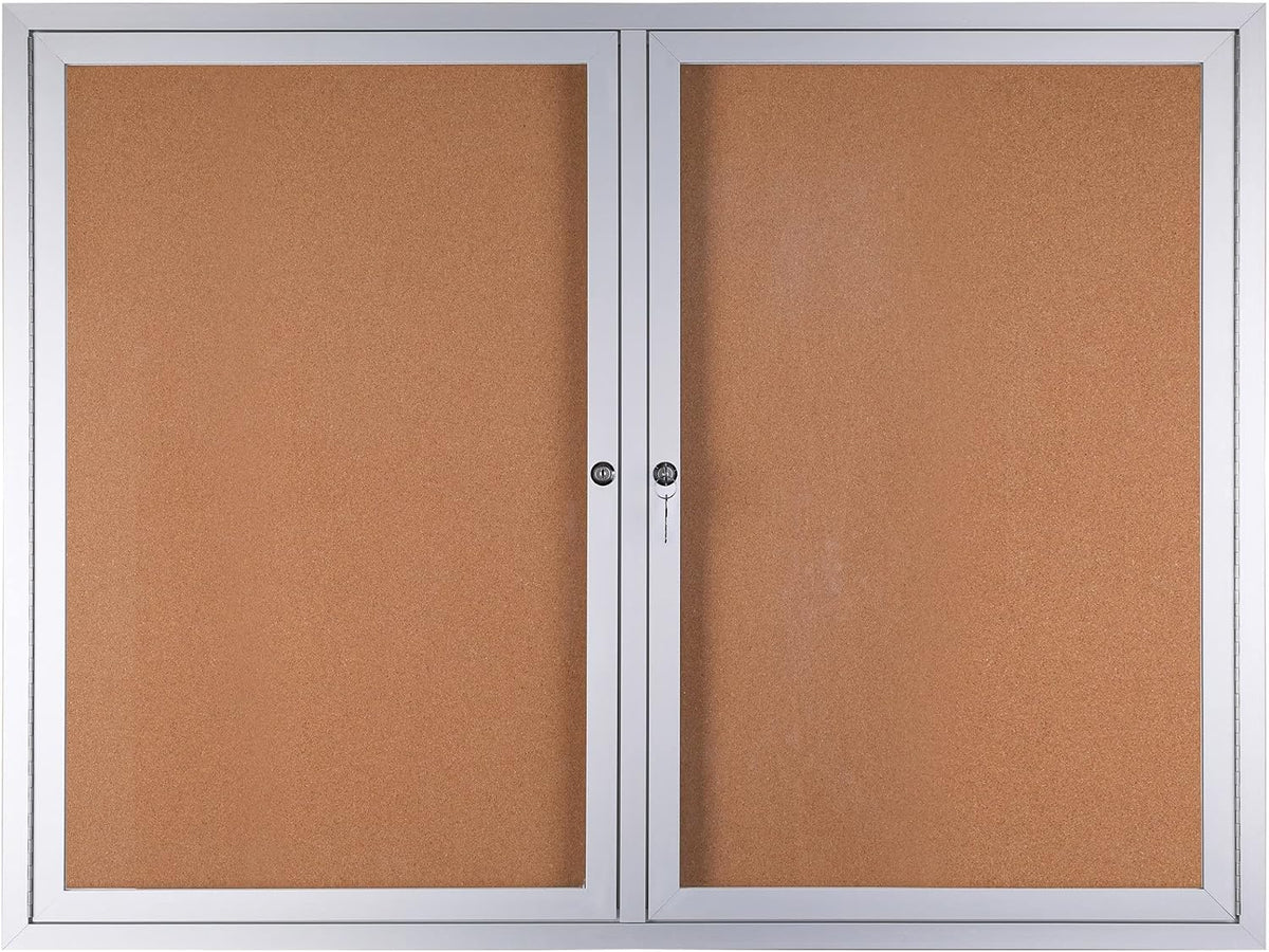 WorkPro® Enclosed Double-Door Cork Bulletin Board, 36" x 48", Alumi...