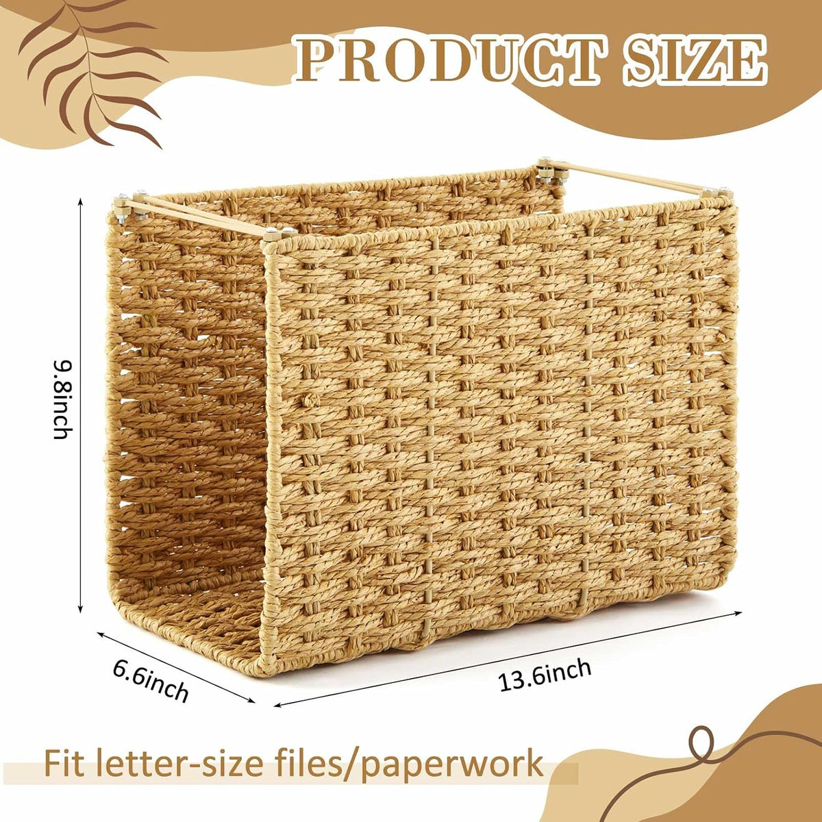 Paper Rope Hanging File Basket with Handle 13.6" x 9.8" x6.6",...