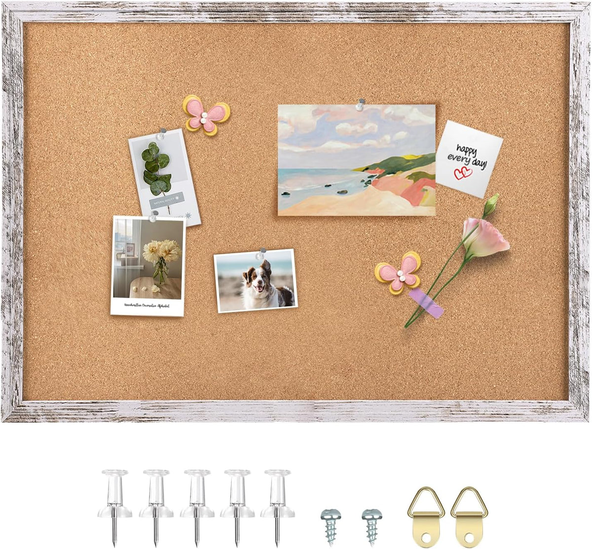 Cork Board Bulletin Board, 35.4x23.6 inches Decorative Hanging Framed Cork Bo...