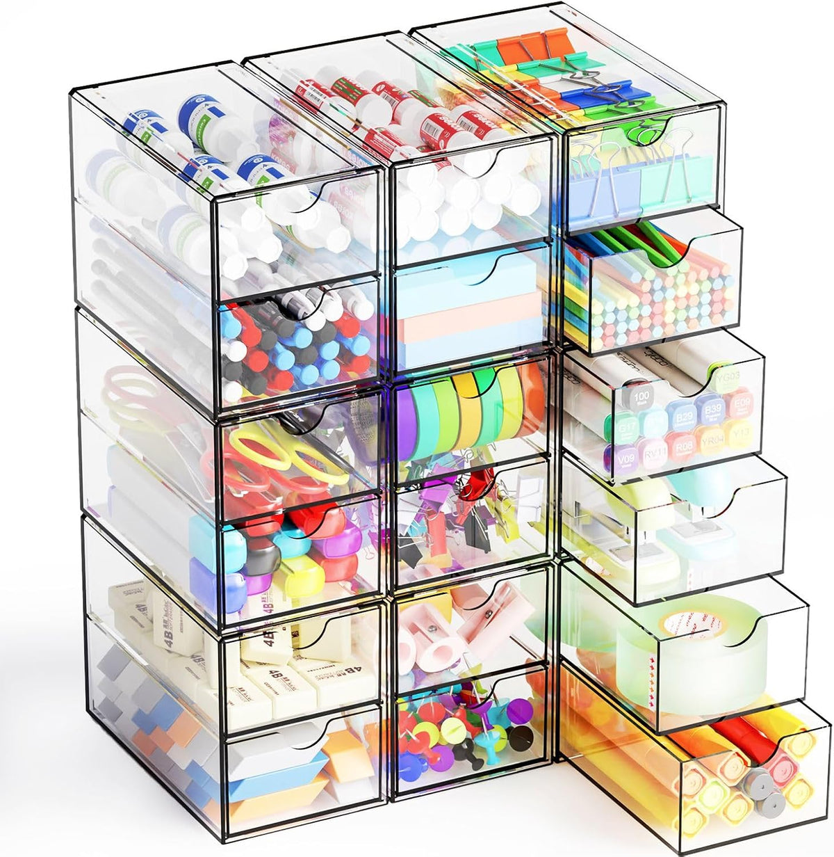 Yieach 9 Pack Small Acrylic Drawers With 18 Drawers,Clear Drawer Organizers S...