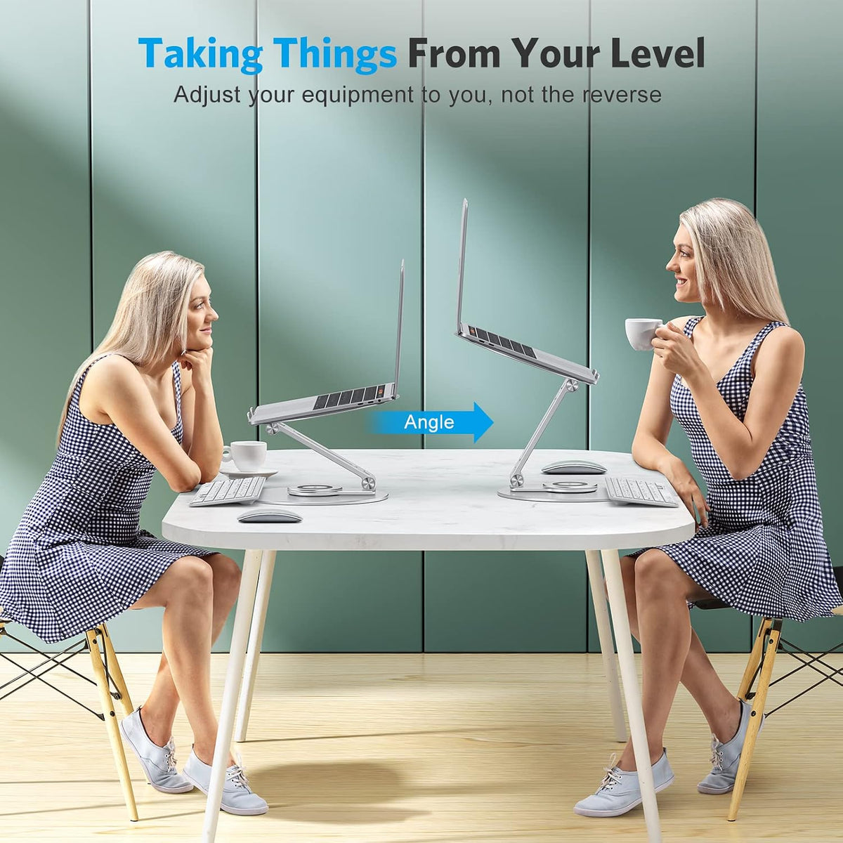OMOTON Adjustable Laptop Stand for Desk 360° Rotating Base up to 17" Silver