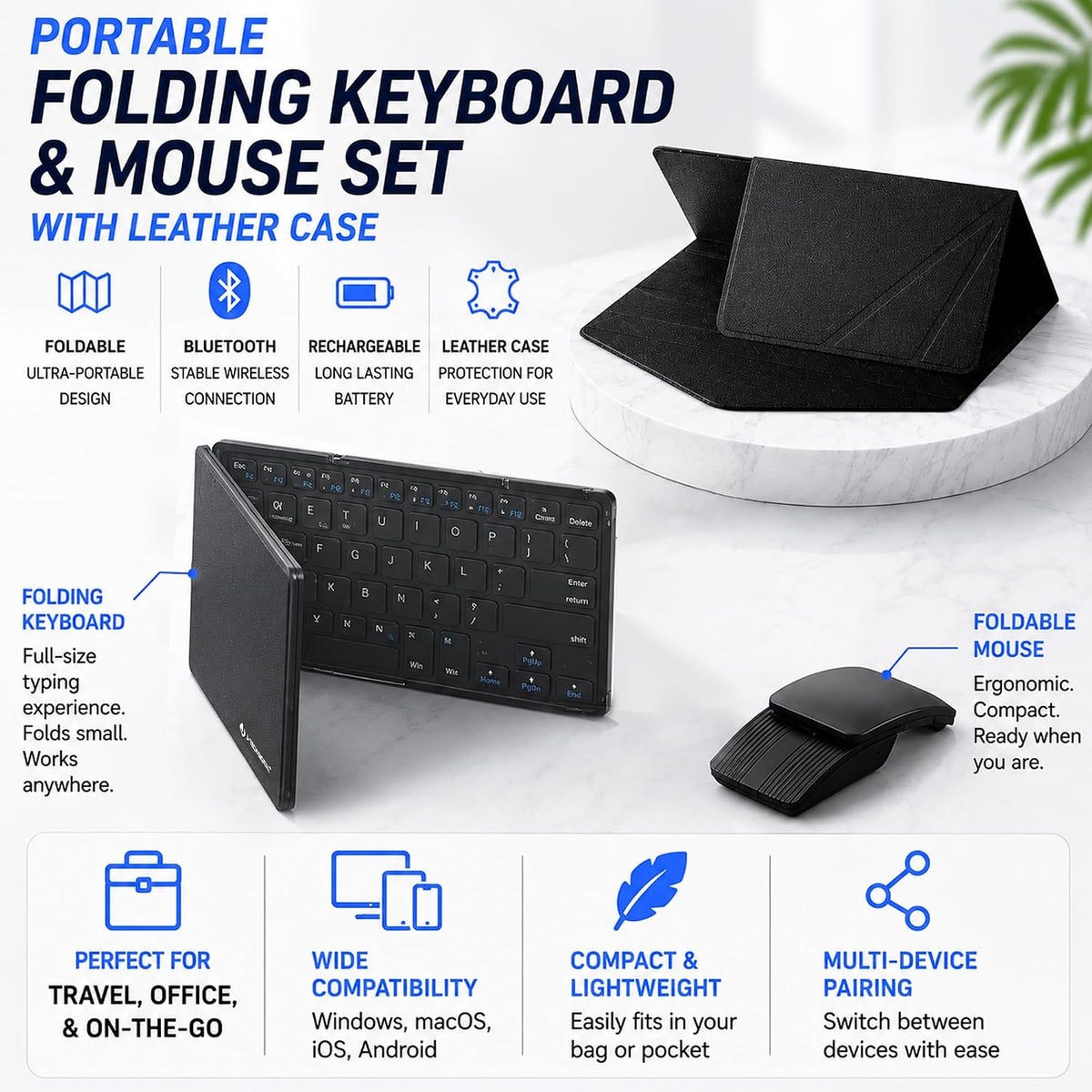 J-Tech Digital Wireless Keyboard and Mouse Combo | Foldable Bluetooth Multi-D...