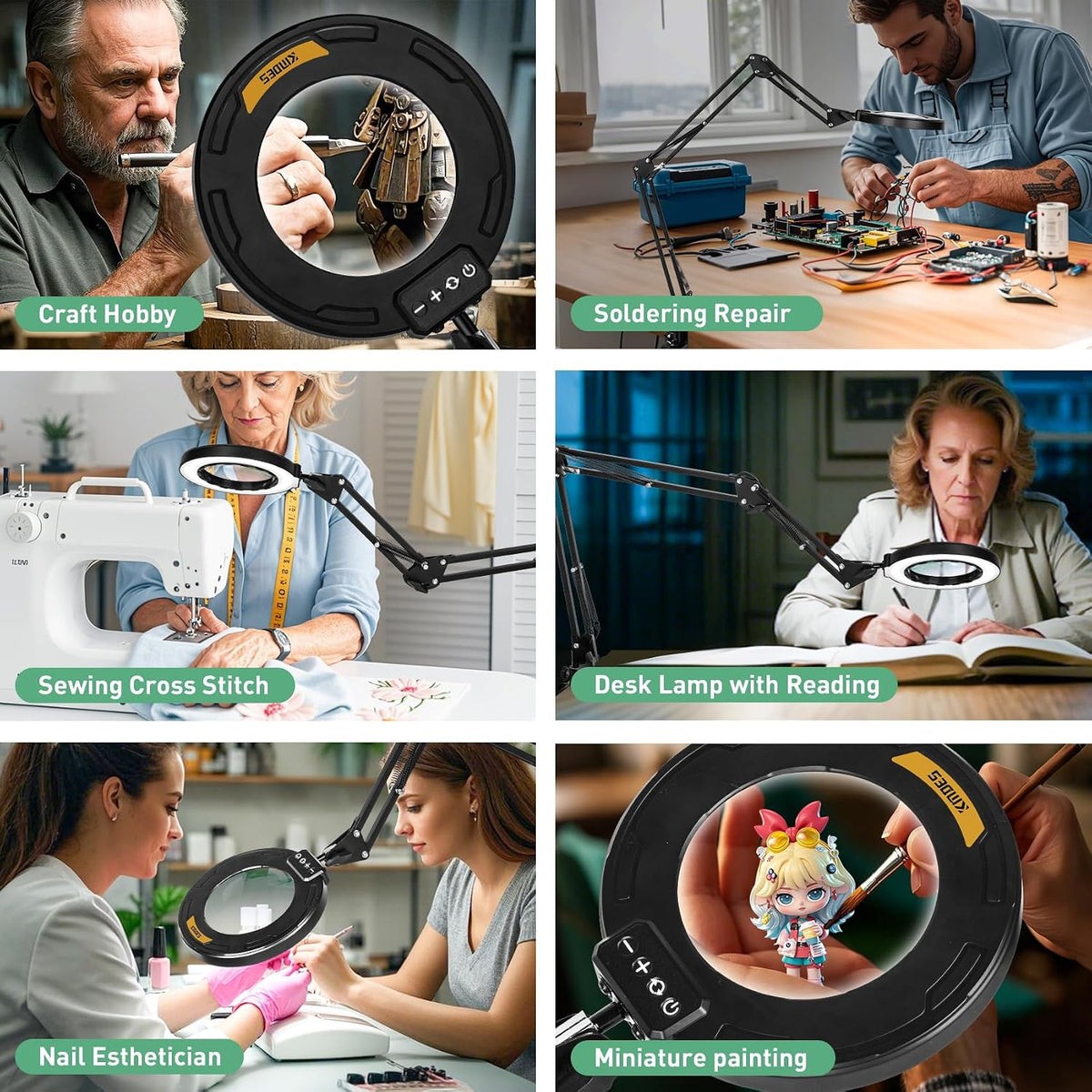 Magnifying Glass with Light and Clamp, 4.2in 15X Extended Arm