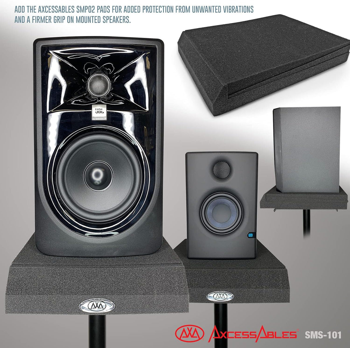 AxcessAbles Studio Monitor Speaker Stands Pair. 80lb Capacity per Stand. Adju...