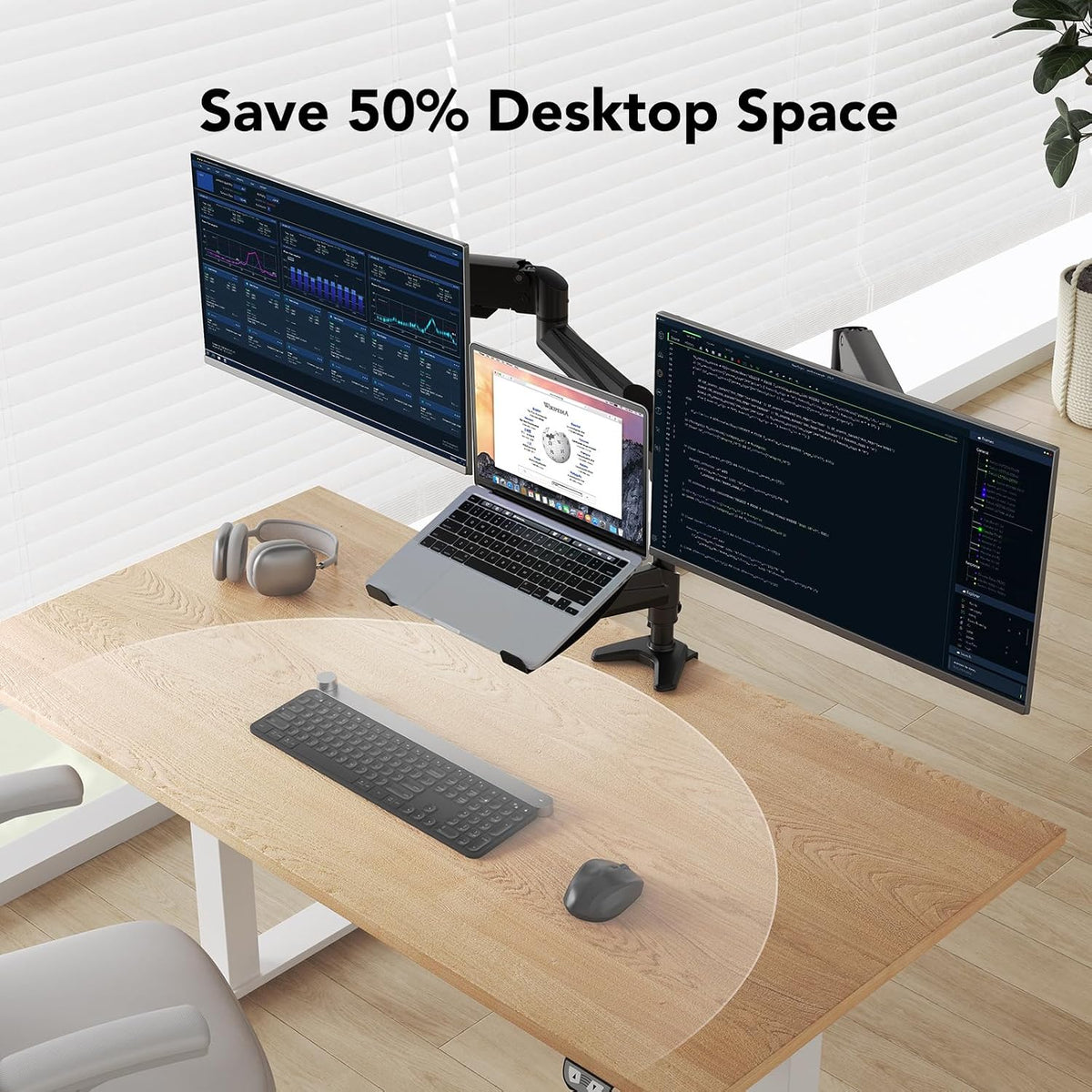 HUANUO Dual Monitor and Laptop Mount for Max 32” Monitor and 17” Laptop, Adju...