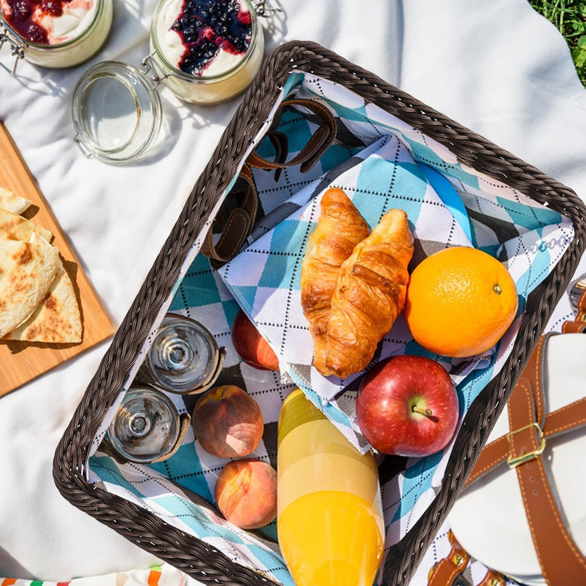 3 PCS 16 Inch Wicker Bread Basket, Woven Serving Basket, Tabletop Food Servin...