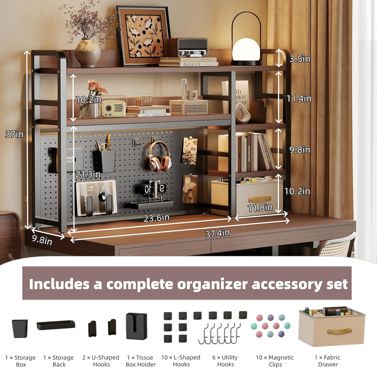 Desktop Hutch Bookshelf, 4-Tier Metal Desk Shelf for Top of Desk