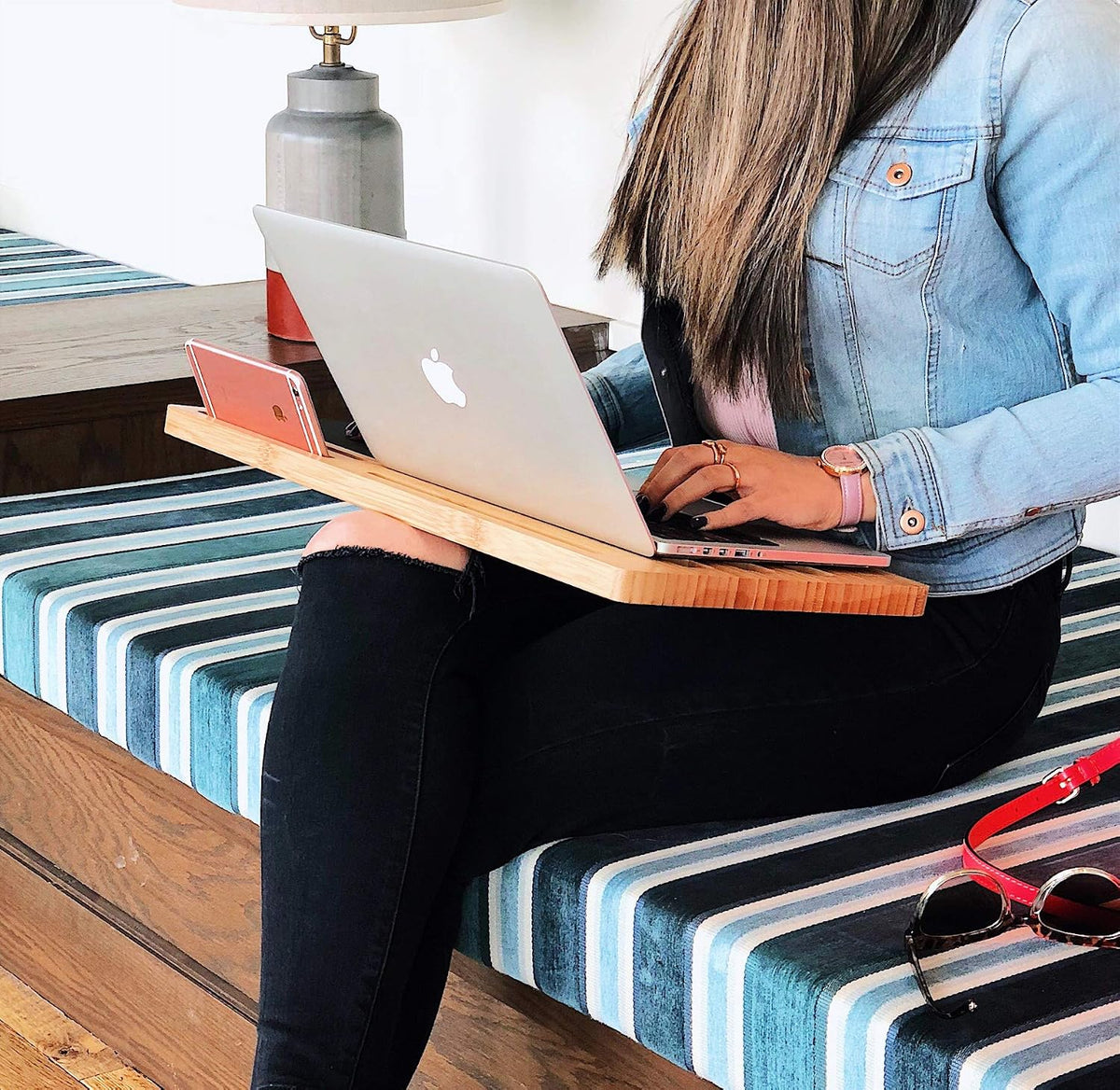 BOOKAHOLIC Lap Desk| Enhanced Organic Bamboo Lap Tray with Vent Holes & B...