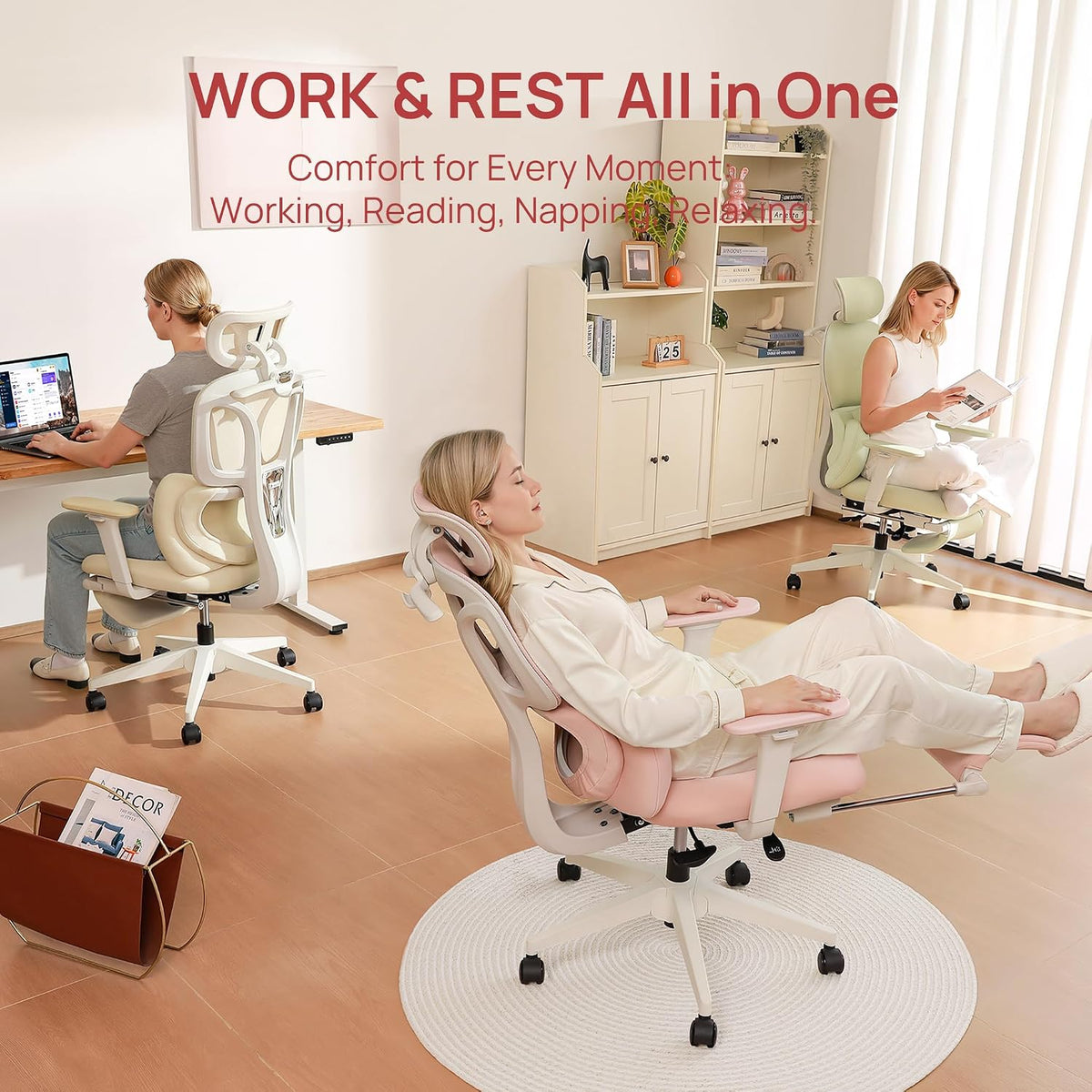 CabLady S1 High Back Ergonomic Mesh Office Chair with Footrest, 300 lbs