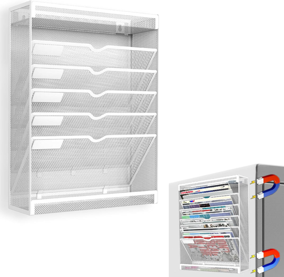 7 Tier Magnetic File Holder, No Drilling Wall File Organizer for File Cabinet...