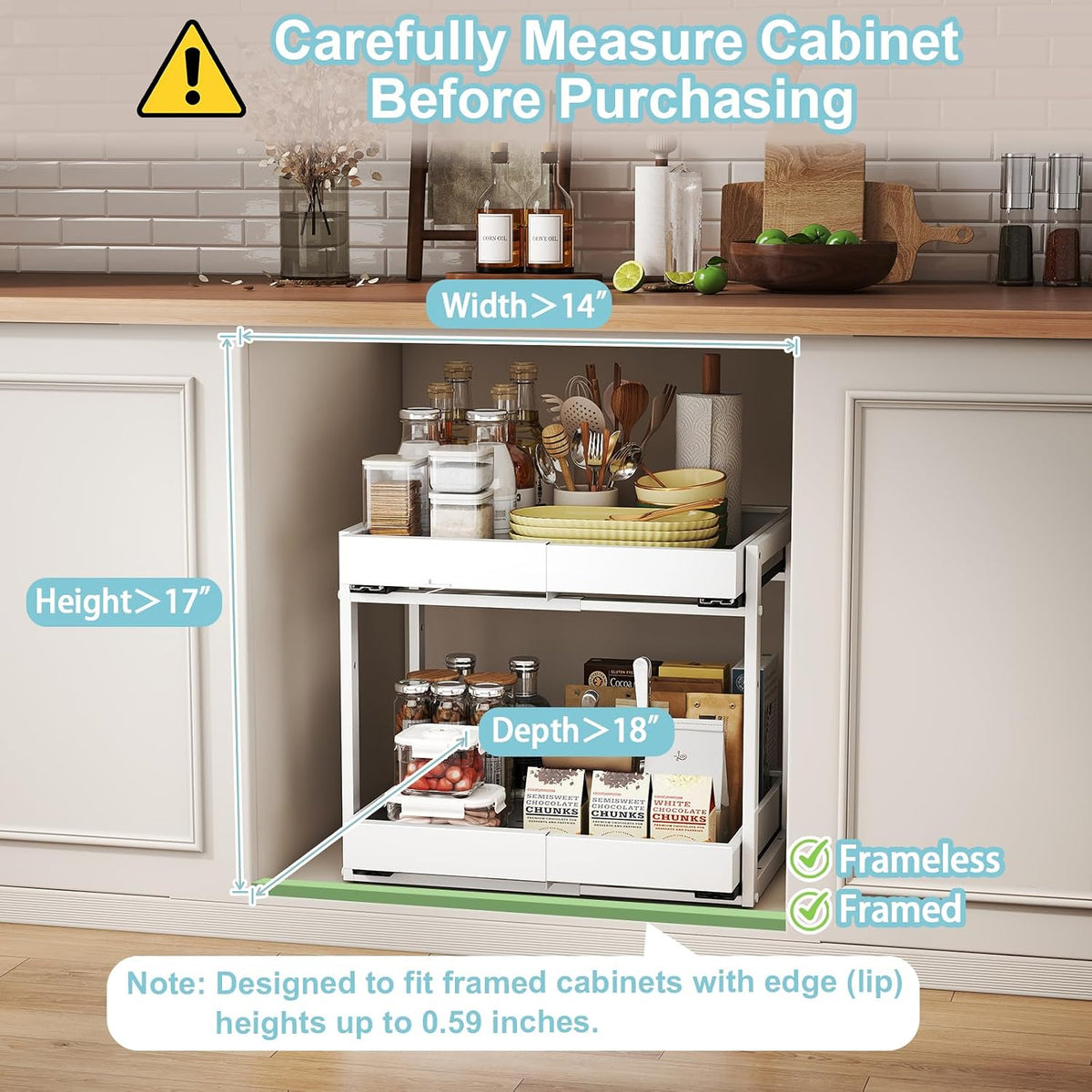 Golener 2-Tier Expandable Pull Out Cabinet Organizer, Cabinet Drawers, 16"D