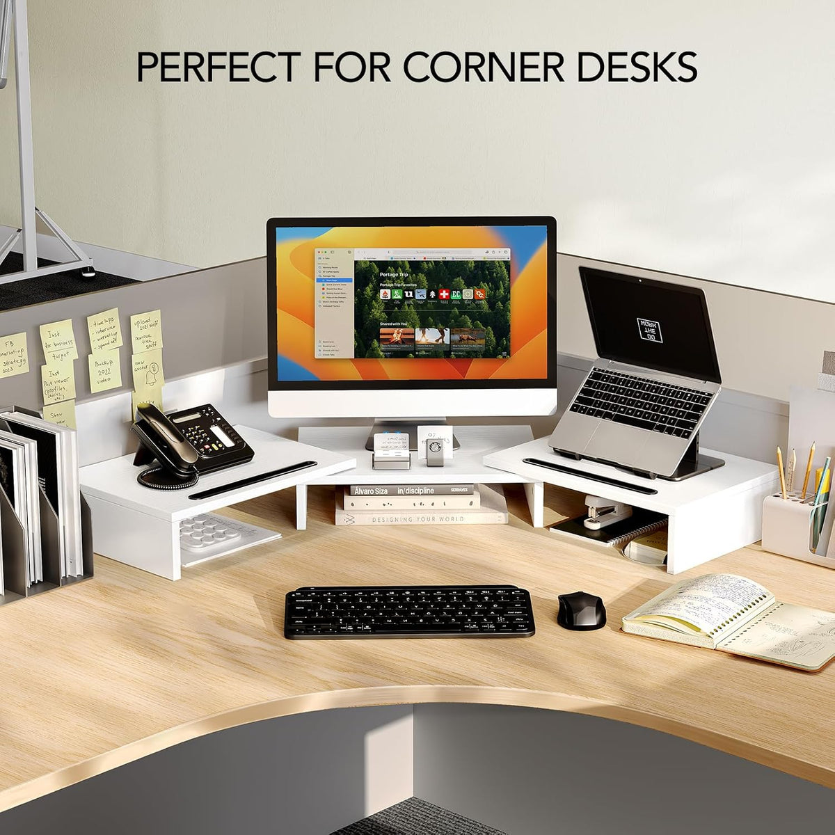AMERIERGO Dual Monitor Stand Riser- 3 Shelf Screen Stand with Adjustable Leng...