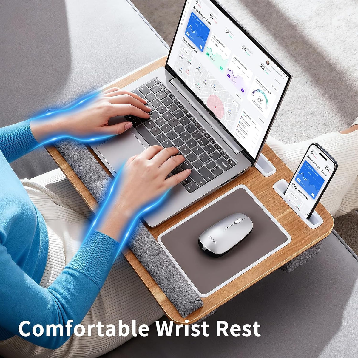 Home Office Lap Desk with Wrist Rest Wrist Rest, Mouse Pad, and Phone Holder ...