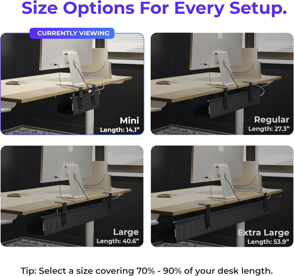 Ascrono Original Under Desk Cable Management Tray, Black, 14.1"