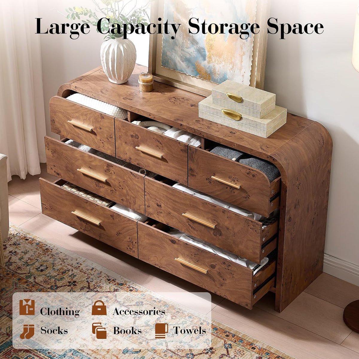 Curved Drawer Dresser for Bedroom with 7 Drawers, 54'' Wide Chest of ...