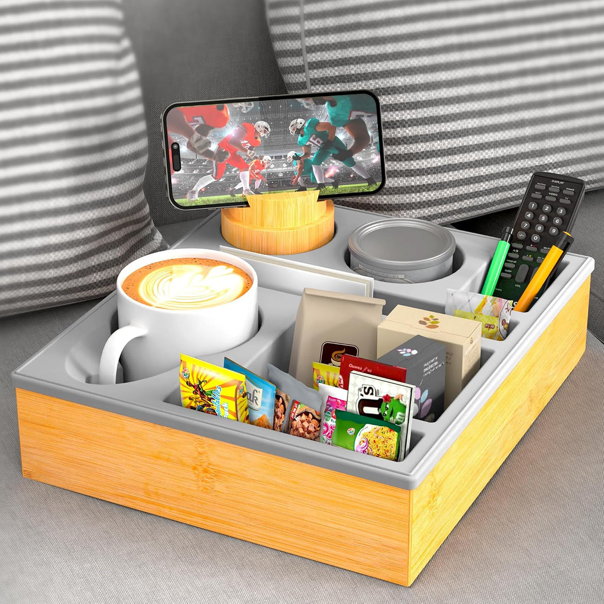 Couch Cup Holder Tray - Couch Organizer Caddy, Silicone Beach Caddy with Cup ...