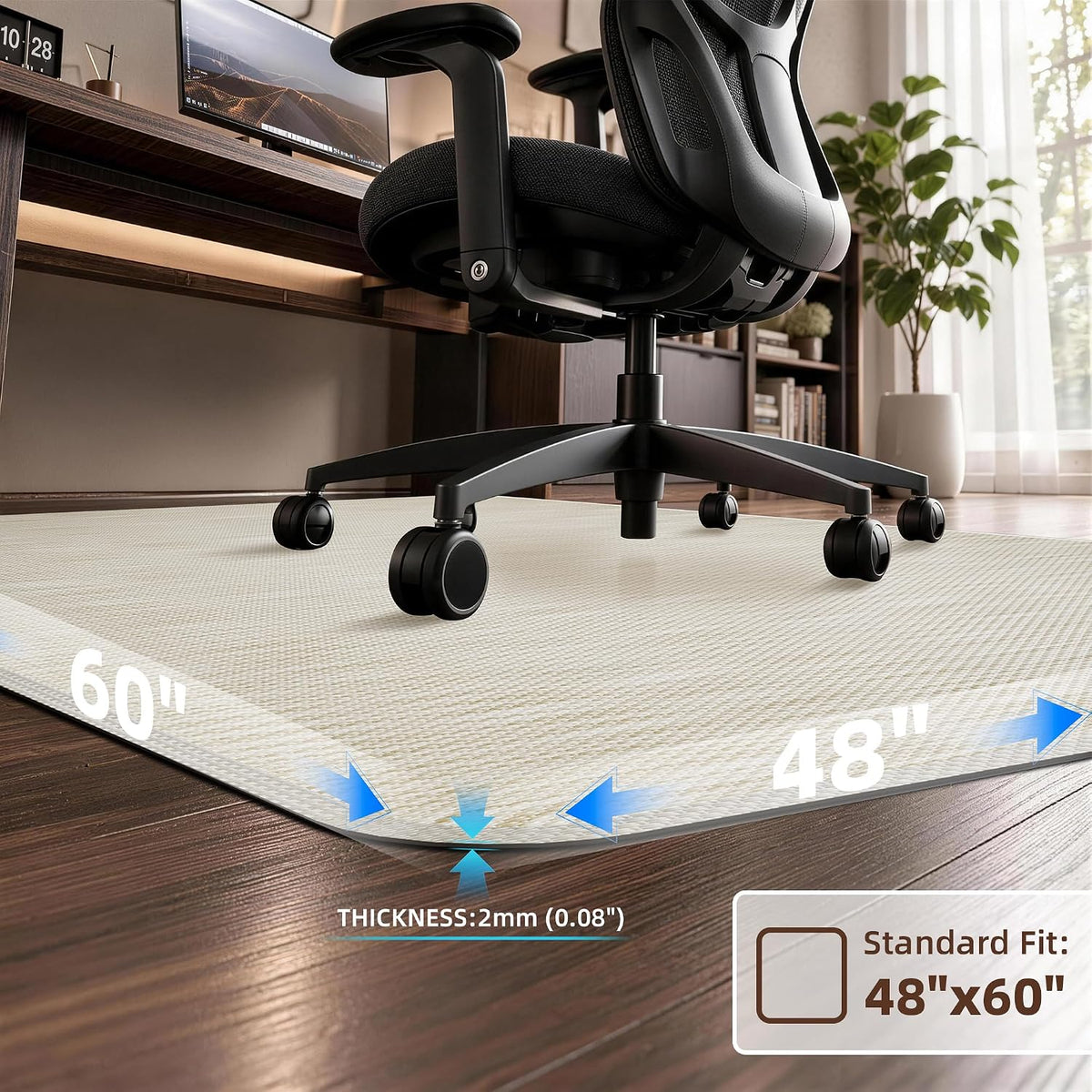 Office Chair Mat for Hardwood Floor 48" x 60", Oatmeal PVC Floor Pr...