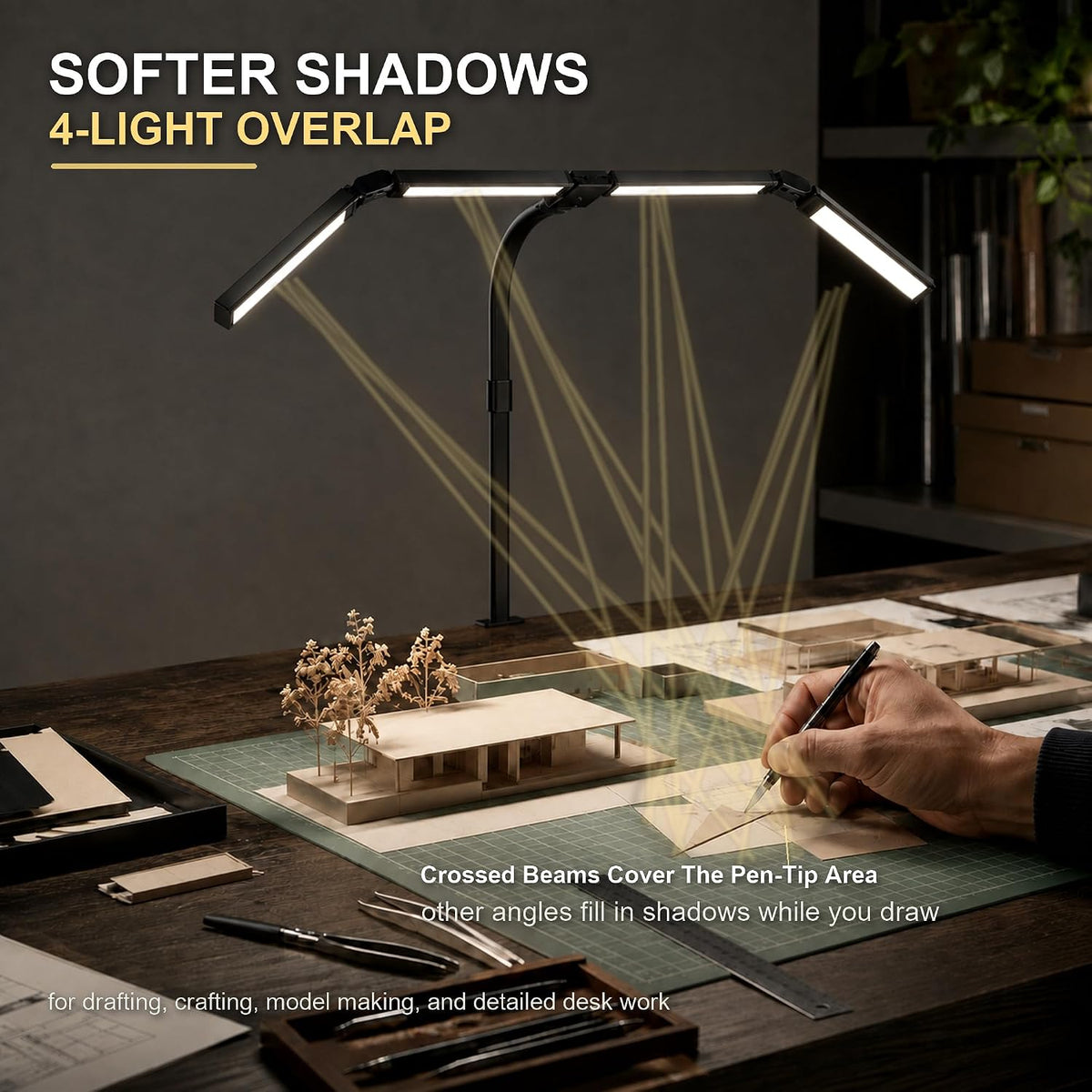 4-Light LED Architect Desk Lamp, Clamp Light for Large Desks