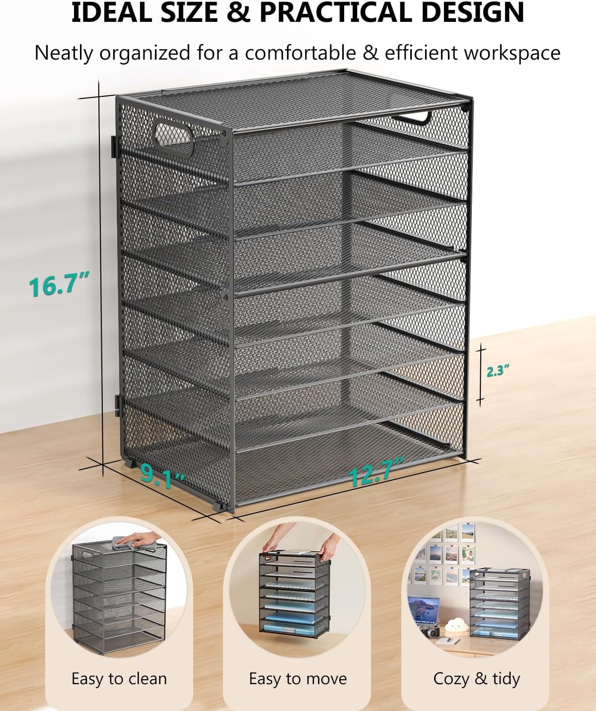WALI Desk File Organizer, 8 Tier Desktop Paper Letter Tray Organizer with Han...