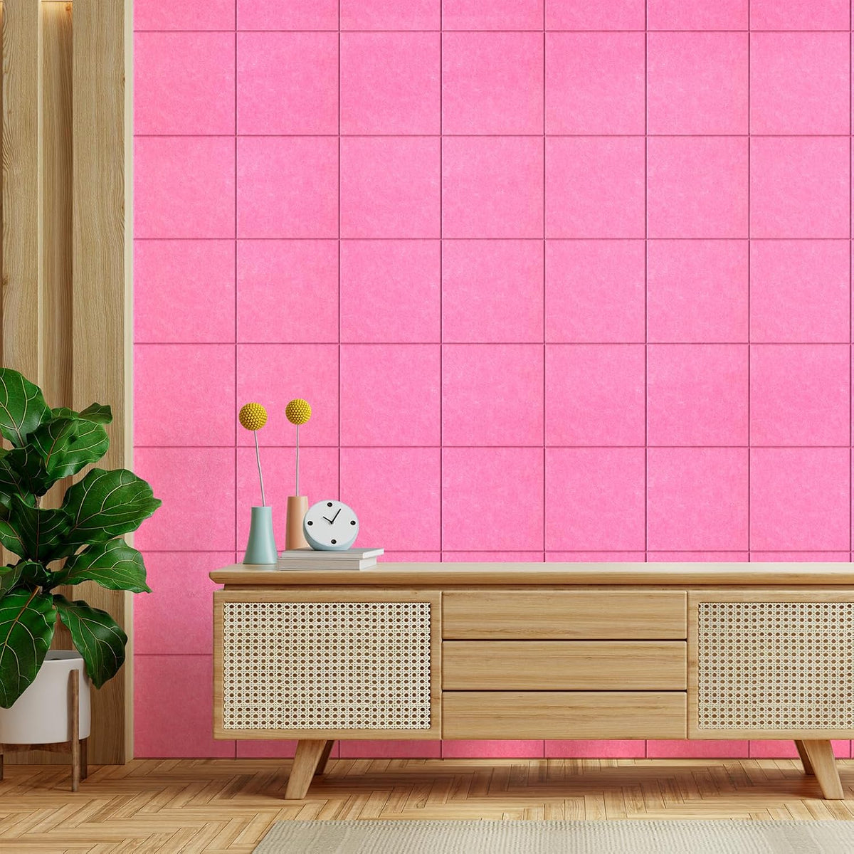MaxGear Felt Bulletin Board 48" x 36", Pink Felt Wall Tiles Wall Decor