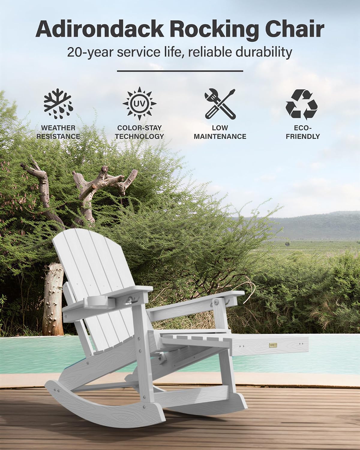 YEFU Adirondack Rocking Chairs, with Footrest, 5-Level Adjustable Backrest