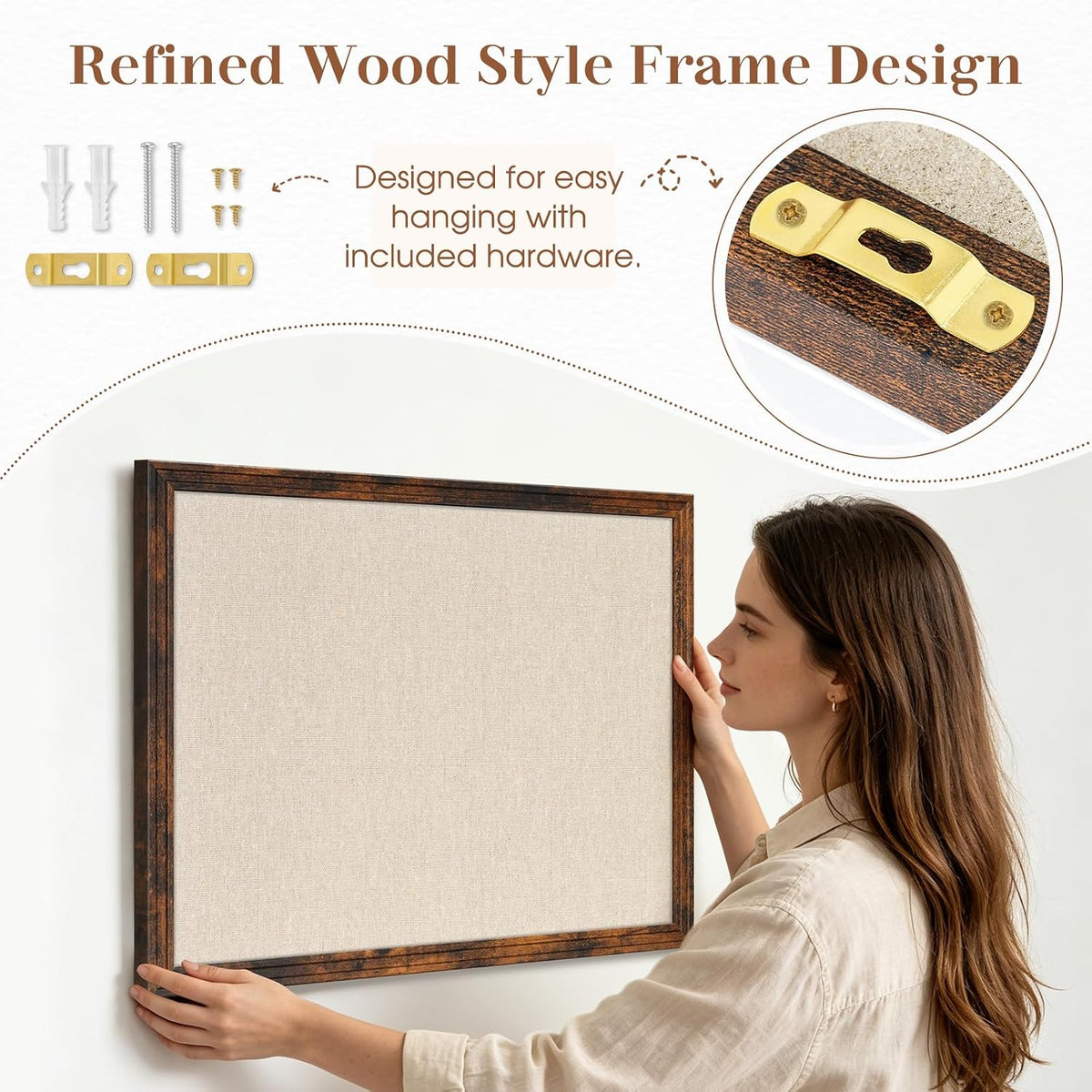 DOLLAR BOSS 36"x24" Linen Cork Board Decorative Bulletin Board, Brown