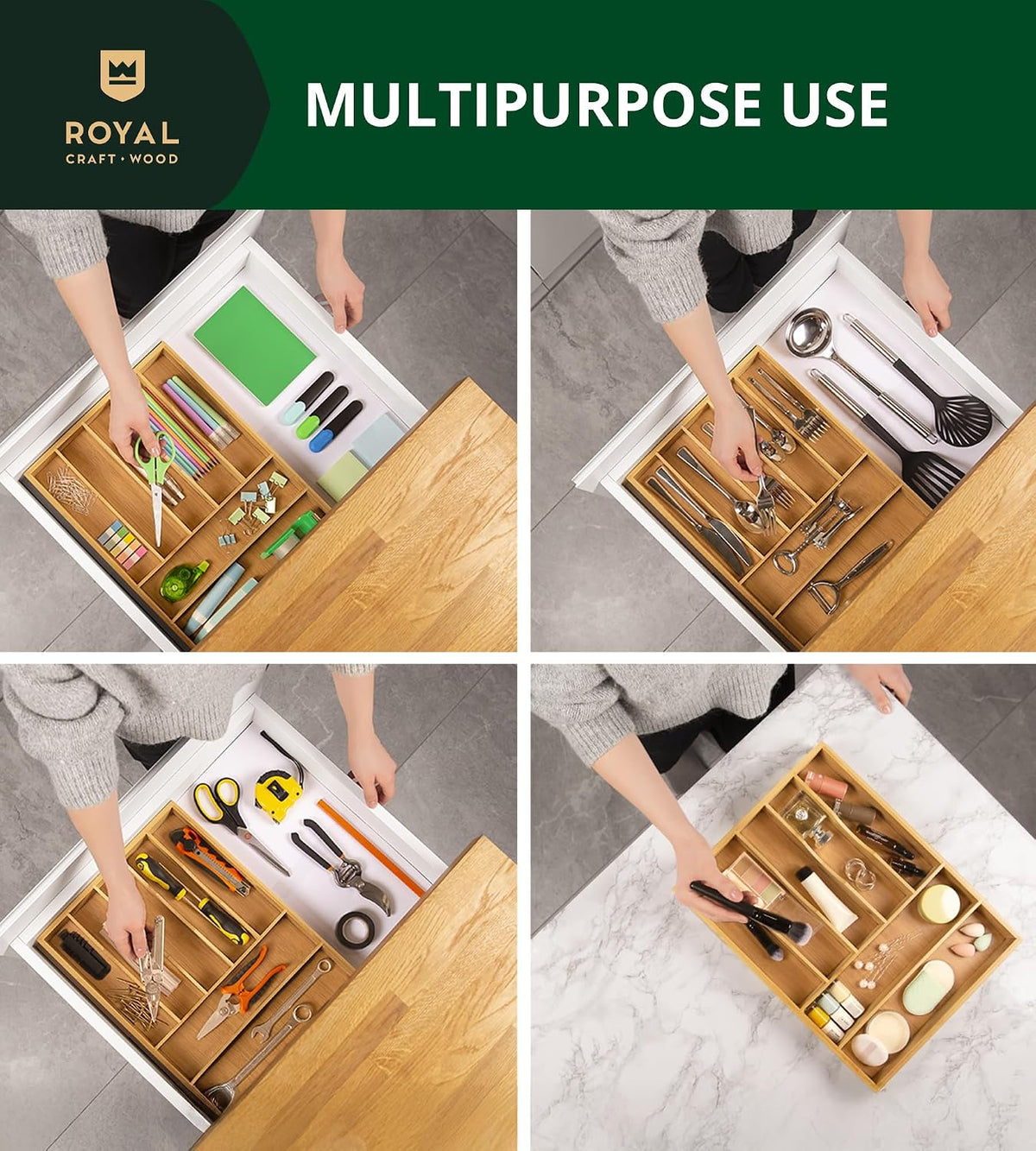 ROYAL CRAFT WOOD Luxury Bamboo Utensil Rack and Silverware Organizer, Kitchen...