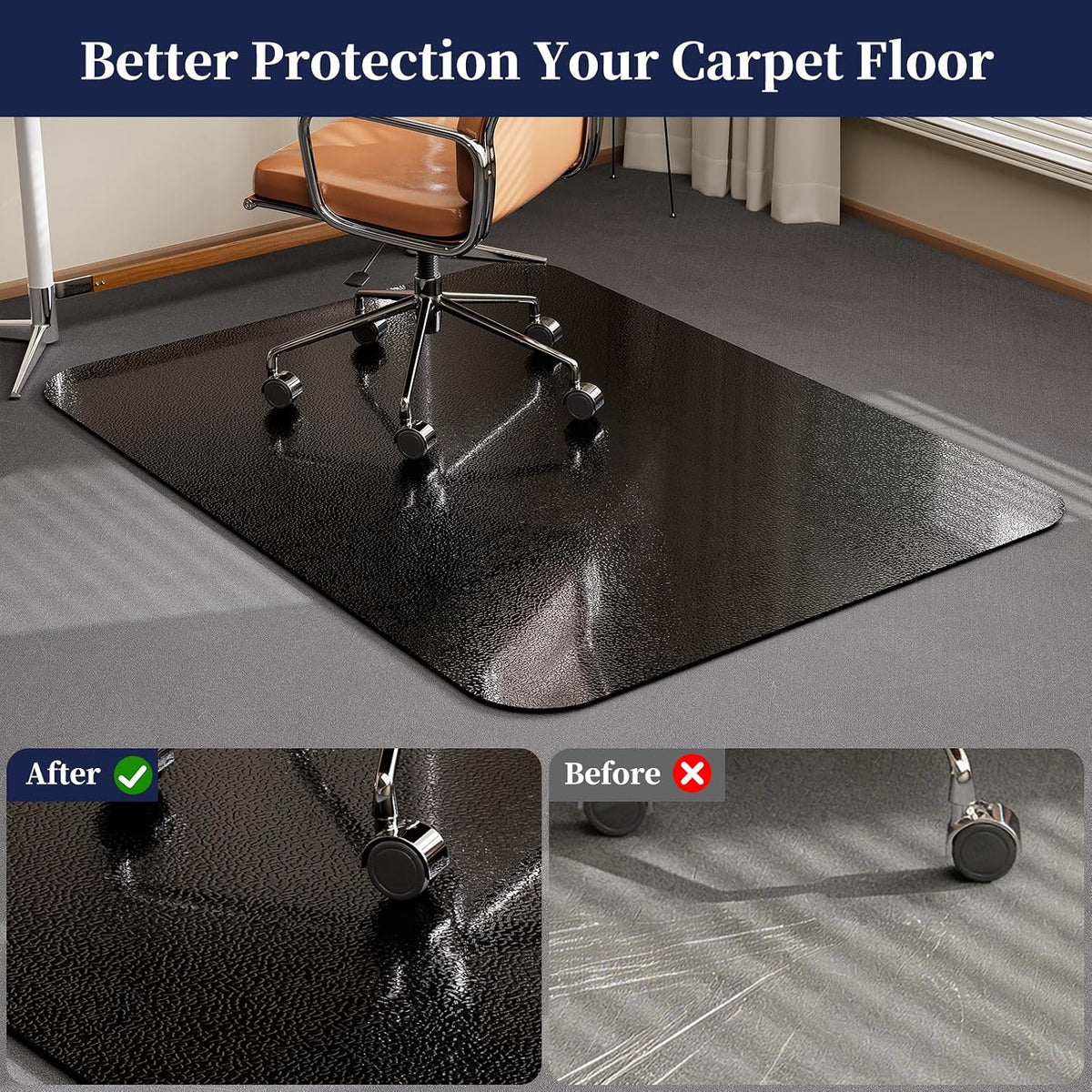 Desk Chair Mat for Carpet 36"x48" for Low Pile Carpets, Black