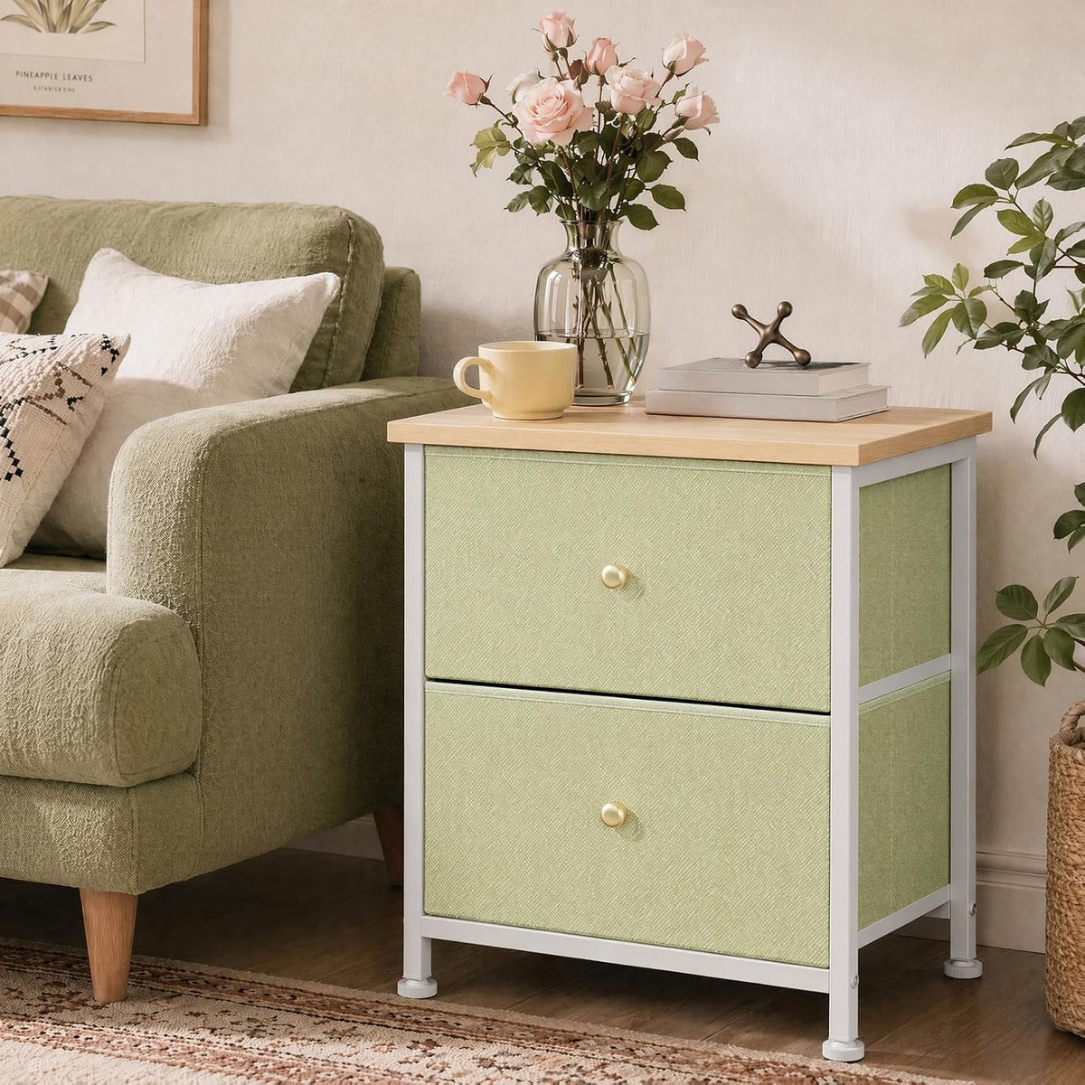 Sweetcrispy Nightstands Set of 2 with 2 Storage Drawer, Small Bedside Table