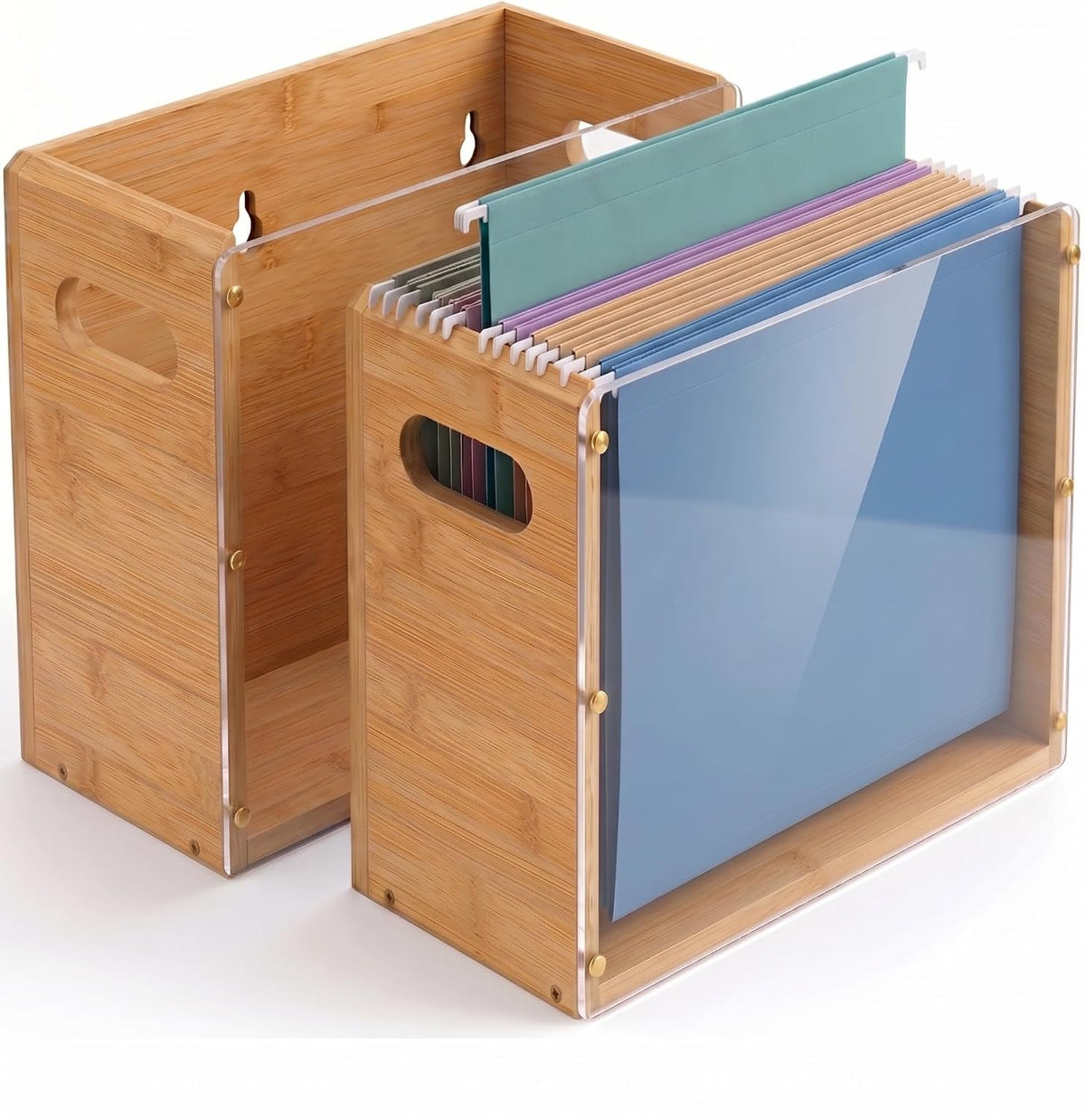 2 Pack Premium Thickened Bamboo Desktop Hanging File Organizer - Heavy Duty P...