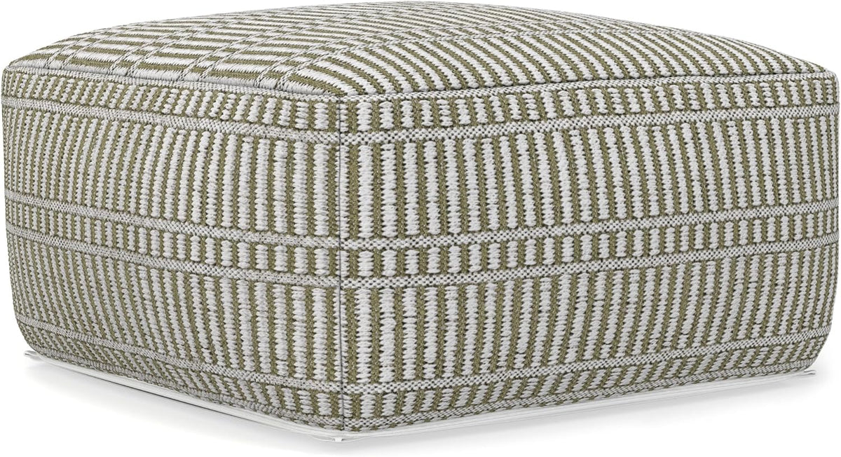 SIMPLIHOME Safford 20" Wide Square Pouf in Natural/White PET Polyester