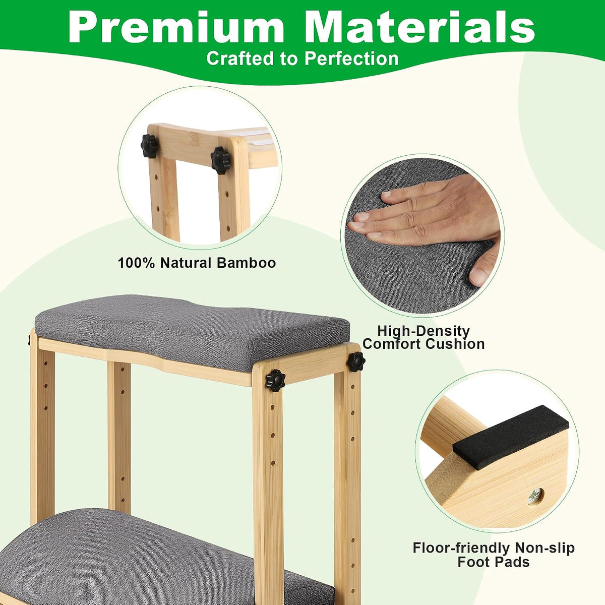 Foot Rest for Under Desk, Two-Tier Bamboo Foot Stool with Soft Cushions