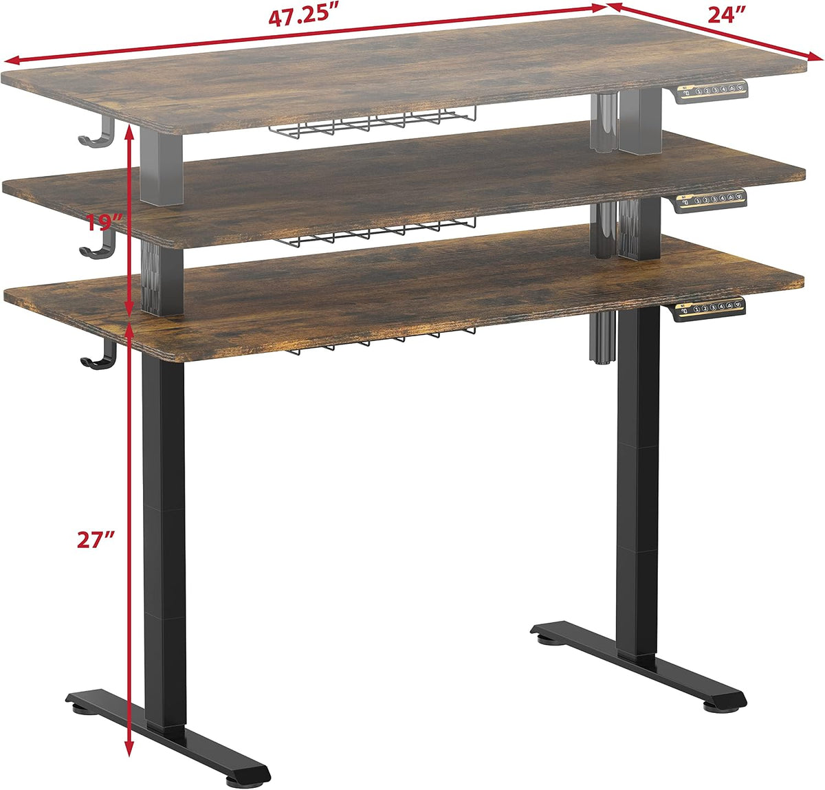 SHW 48-Inch Electric Height Adjustable Sit to Stand Desk, Rustic Brown