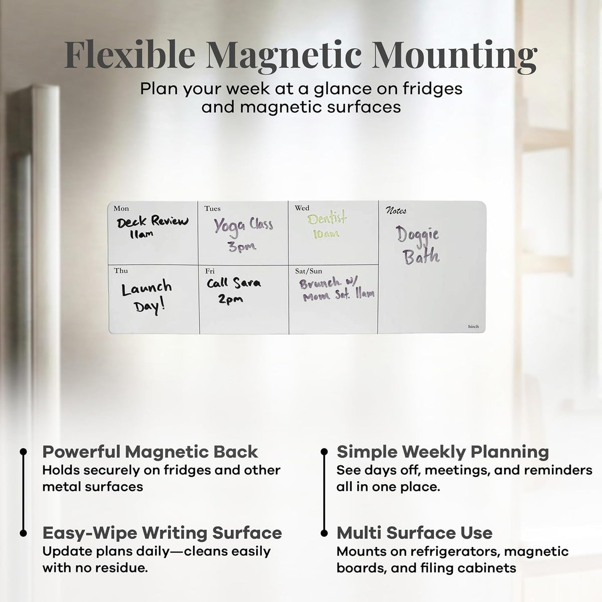 Birch Desktop Glass Whiteboard with Magnetic Weekly Calendar – Dry Erase Boar...
