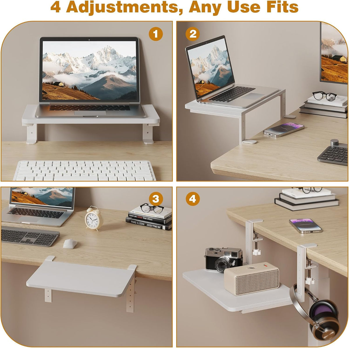 Desk Extender, 15-inch Clamp-On Desk Shelf, Height-Adjustable Desktop Shelf O...