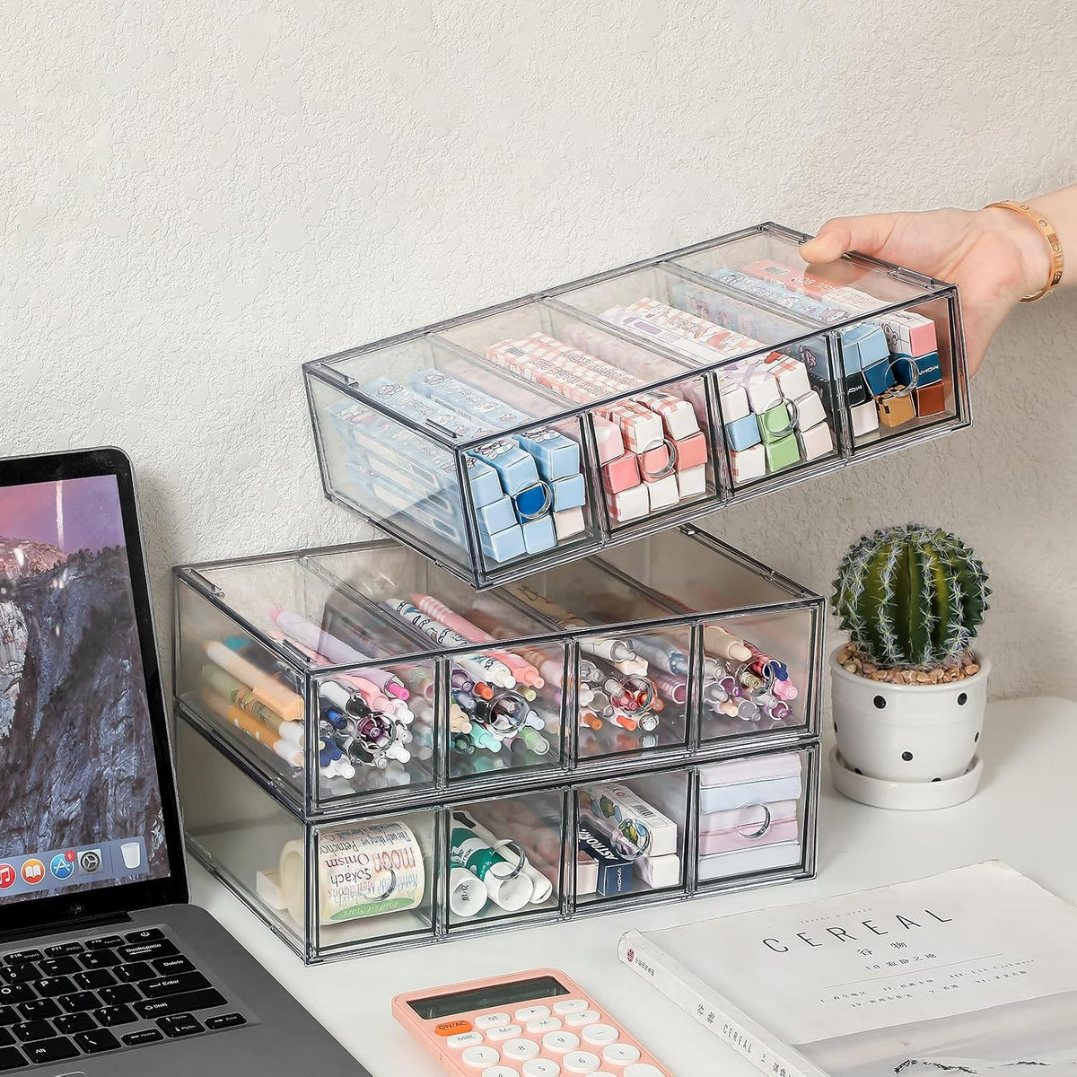3-Piece Acrylic 12-Drawer Desktop Stacking Organizer