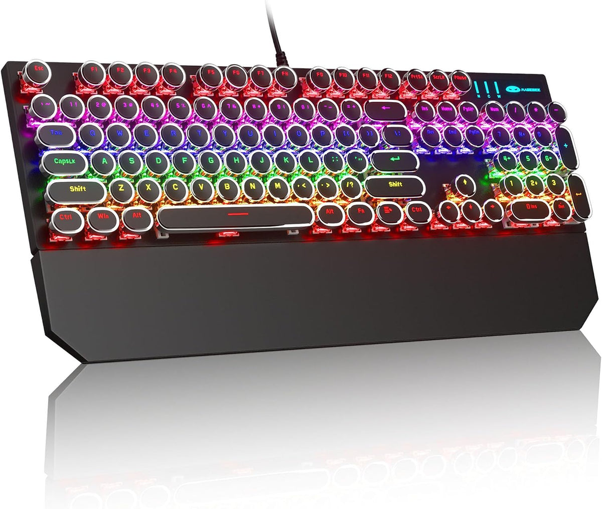 MageGee Typewriter Mechanical Gaming Keyboard, Retro Black Punk Round Keycaps...