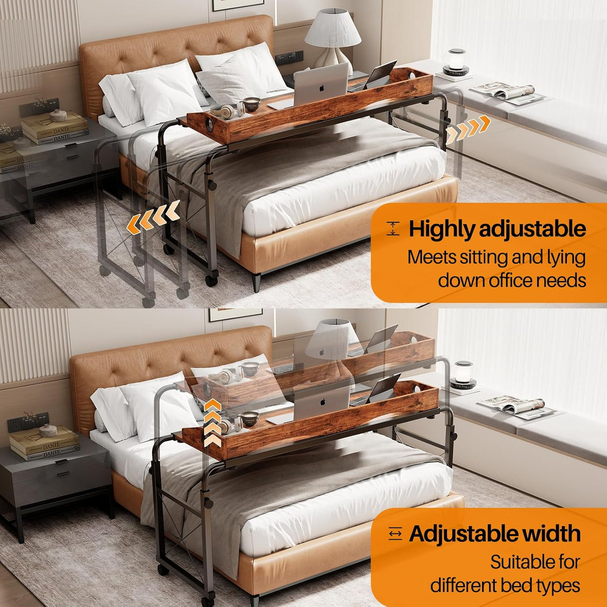 BYMECOST Laptop Desk for Bed, Adjustable Height & Length Laptop Bed Table