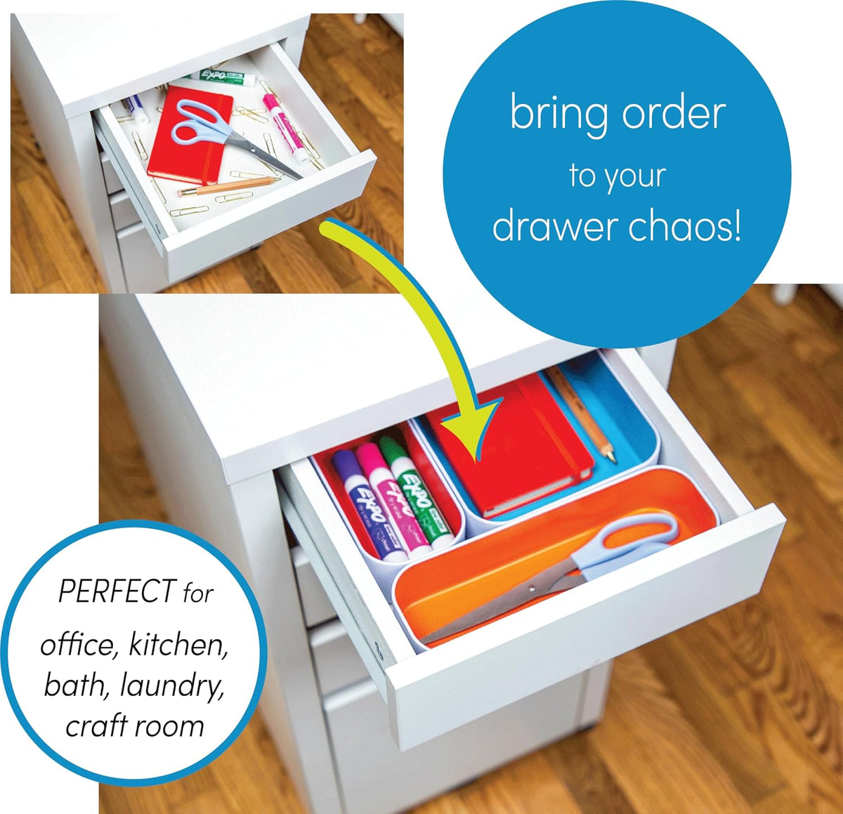 Three by Three Seattle Metal Drawer Organizer Tray Set, 10-Pc, 1" (Multi)