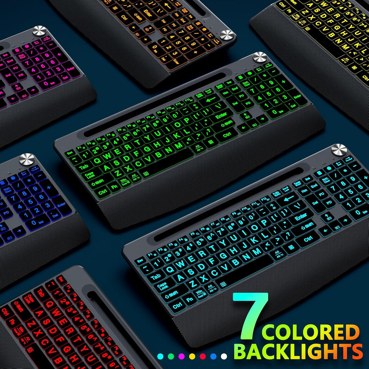 JOYACCESS Large Print Backlit Wireless Keyboard with Phone Holder,Wrist Rest ...