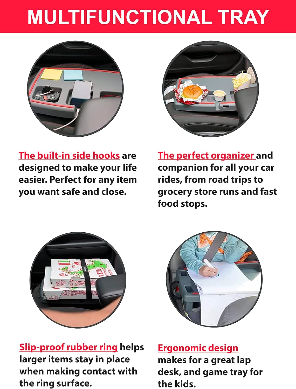 Stupid Car Tray - Car Desk for Laptop, Passenger Seat Food Tray - Pink