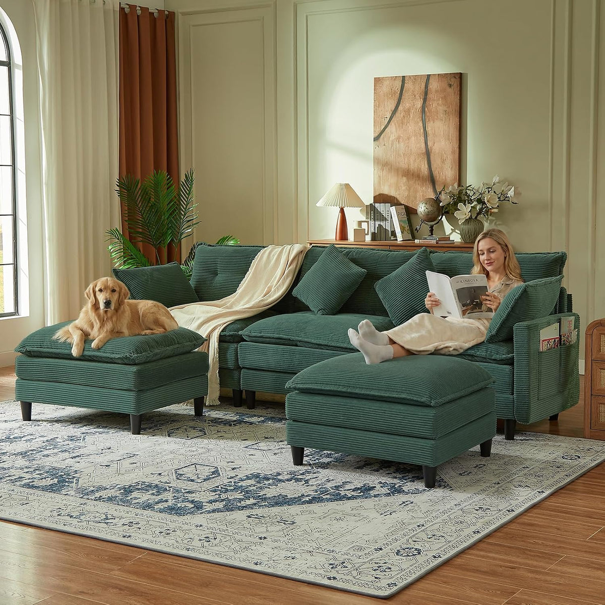 Match Ottoman Only for Cloud Modular Sectional Couch Sectional, Corduroy Foot...
