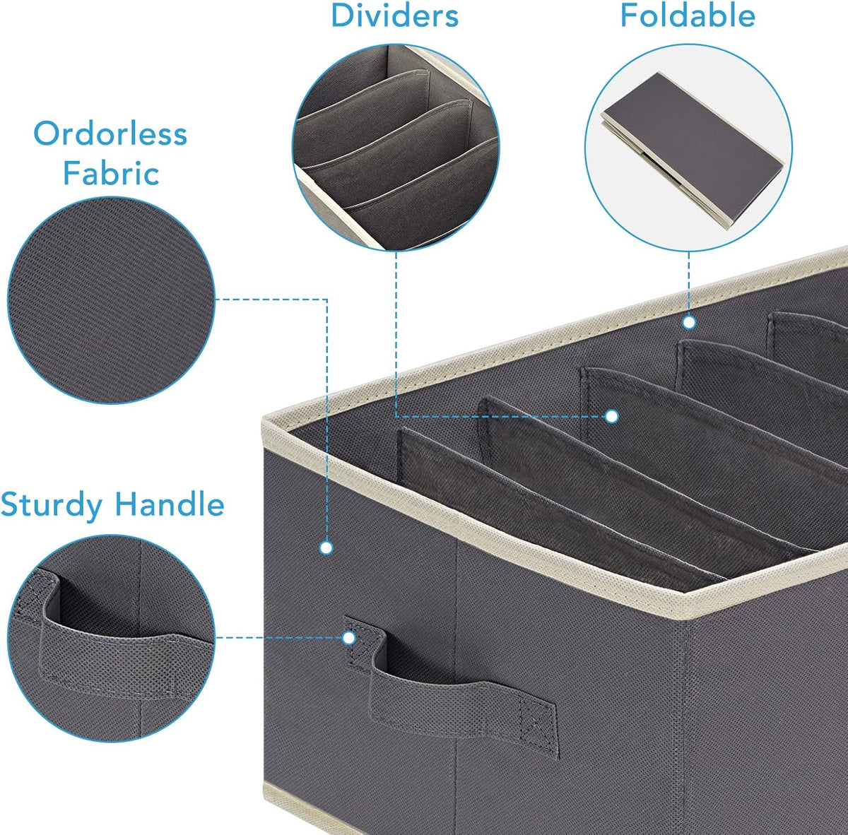 6 Pcs Large Wardrobe Organizer, 6 Grids, Dark Grey