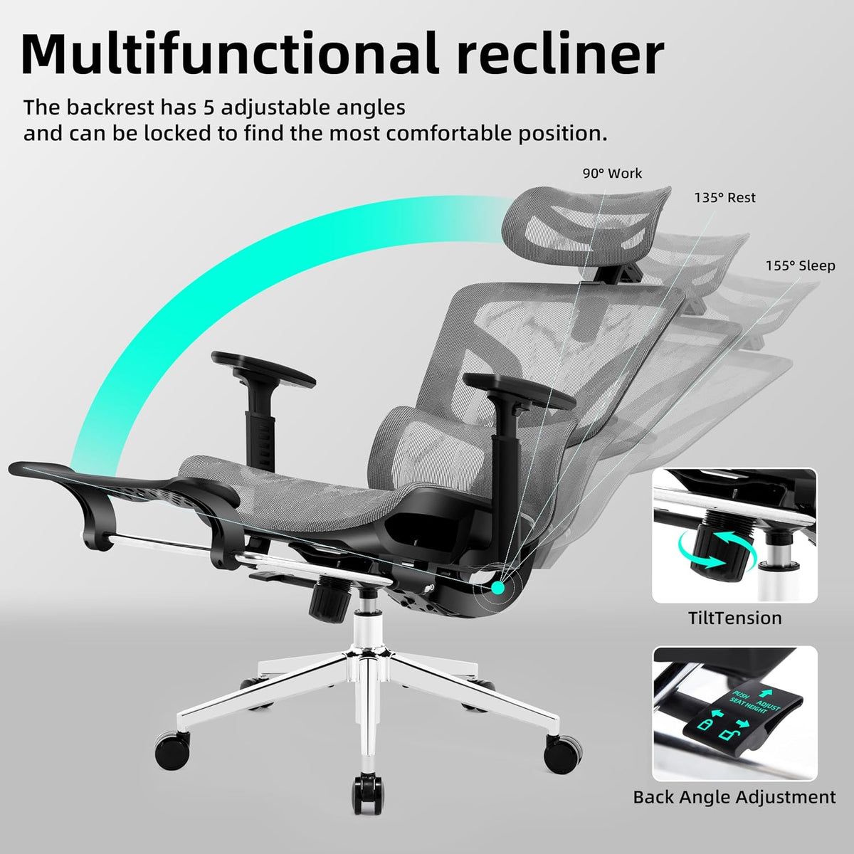 Ergonomic Office Chair with Footrest 4-Level Adjustable Lumbar Suppor