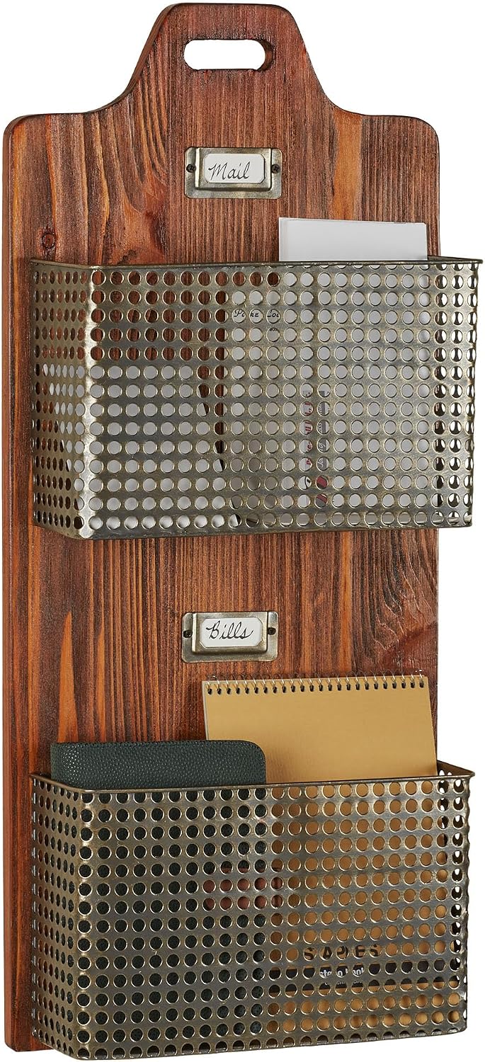 Sawyer Vertical Wall Organizer - Mission Red Oak - Handcrafted - Wooden Back,...