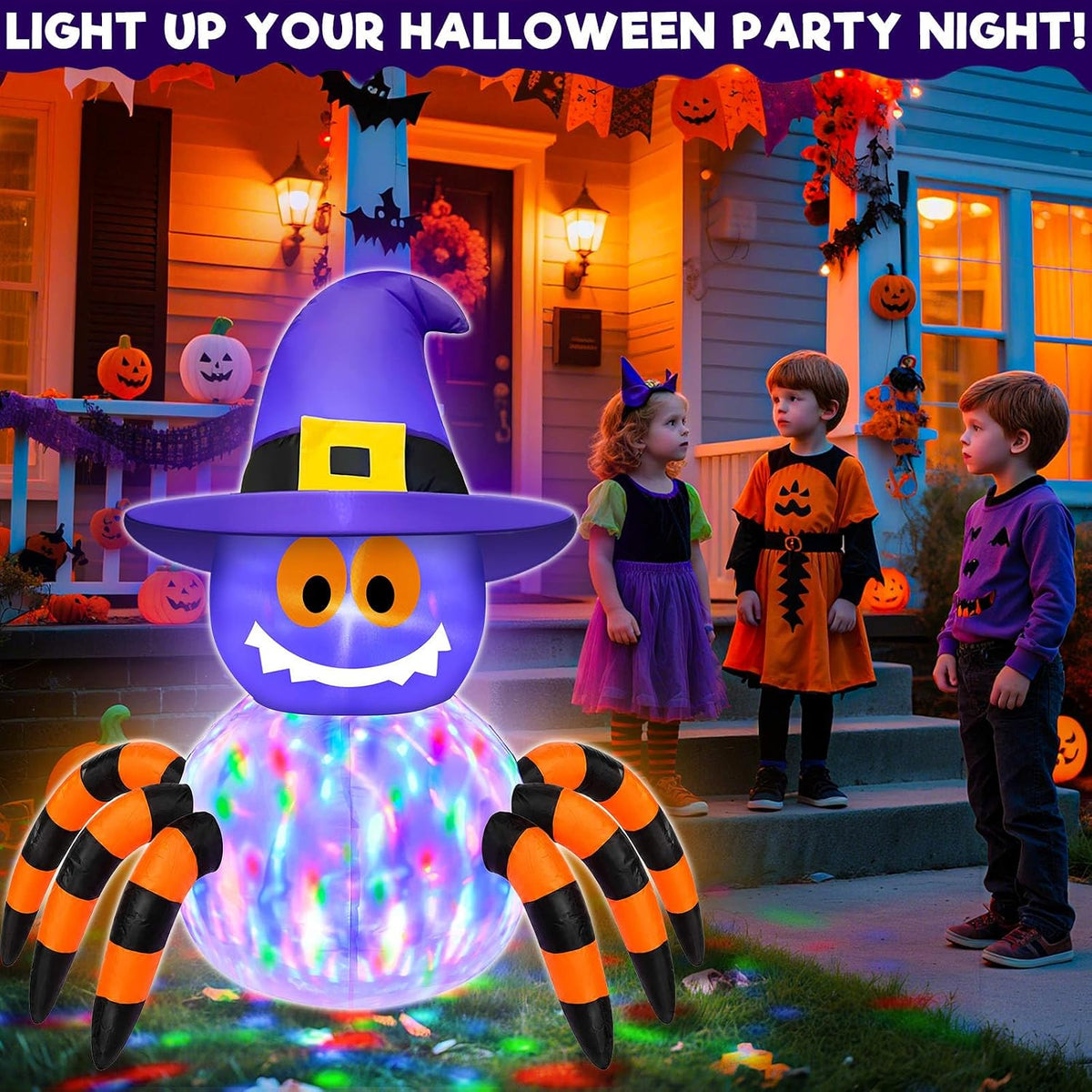 Halloween Decorations Inflatables Spider with Rotating Colorful Lights