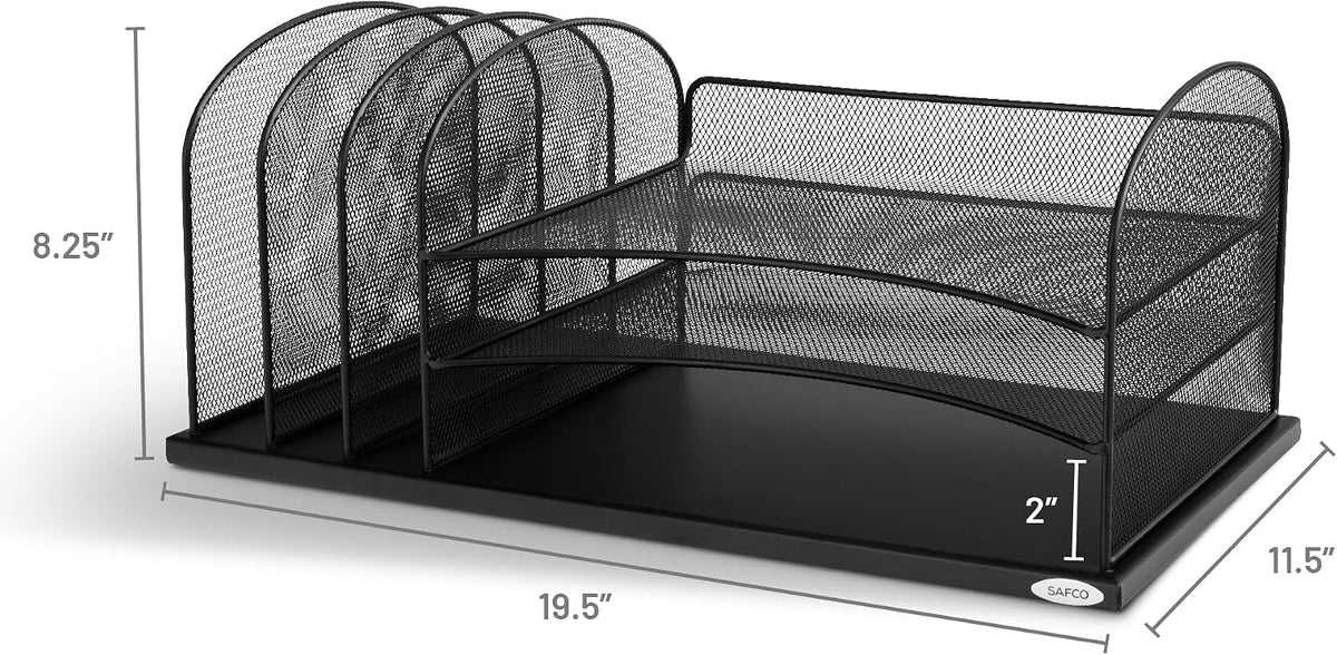 Safco Onyx Desk Organizer, 3 Vertical Compartments and 3 Trays, Office and Cl...
